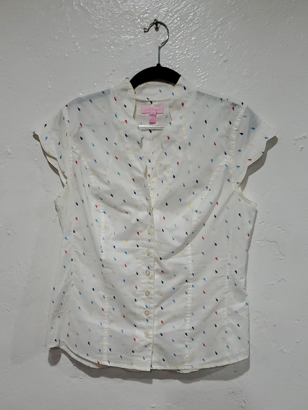 Lilly Pulitzer Lightweight Cap-Sleeve Button-Front Top with Fish Print